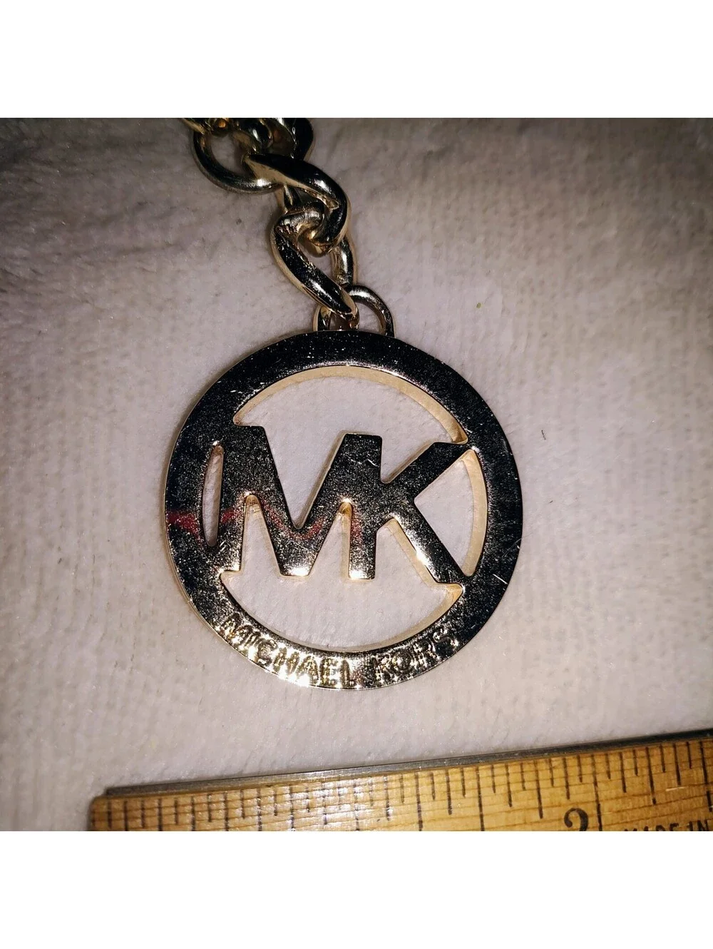 Michael Kors Gold MK Logo Charm Tan Leather Tassle 4 Handbag Purse Fob Hang Tag